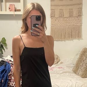 XS Lulus black double slit midi dress. Satin. New with tags